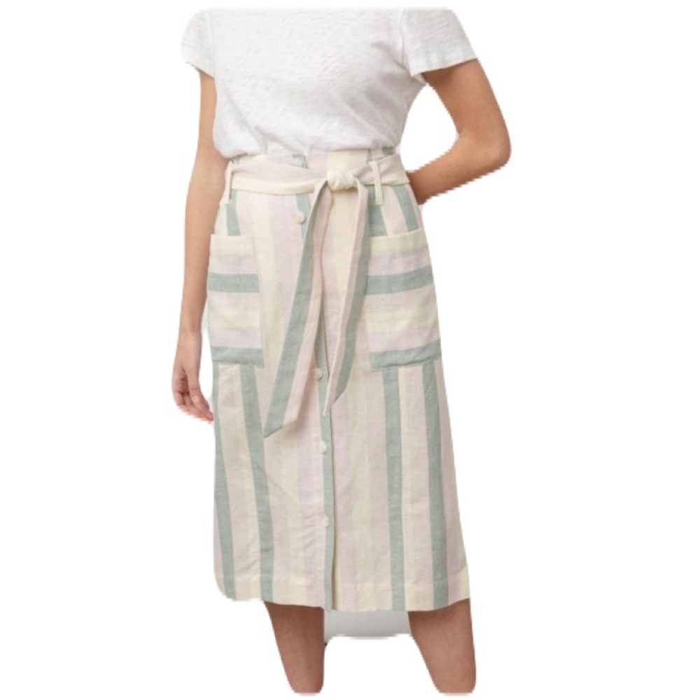 Rails Women’s Medium Multicolor Gelina Laurel Striped Linen Blend Midi Skirt